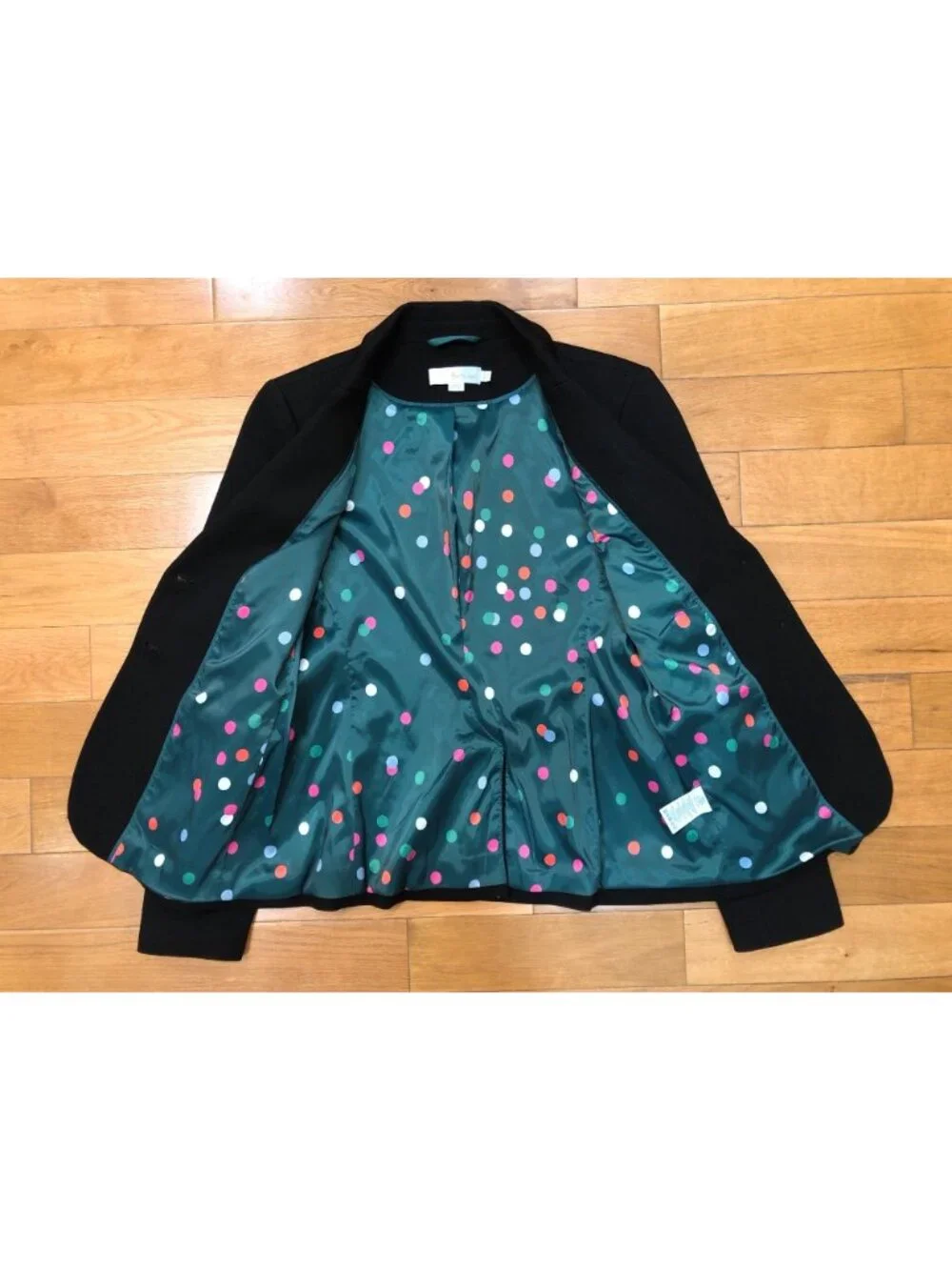 Boden WE545 Marylebone Ponte Blazer Black Stretch Tailored Polka Dot Lining Sz 8